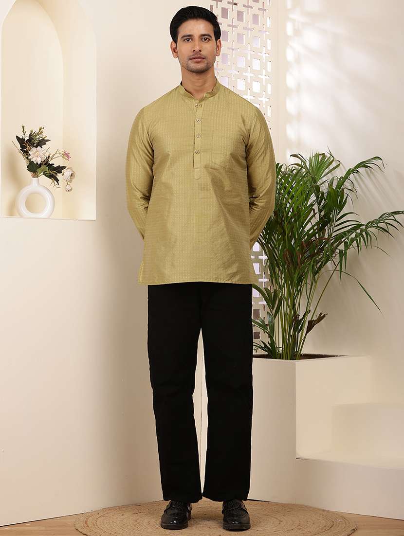 men self design mandarin neck short kurta - 22615949 -  Standard Image - 5