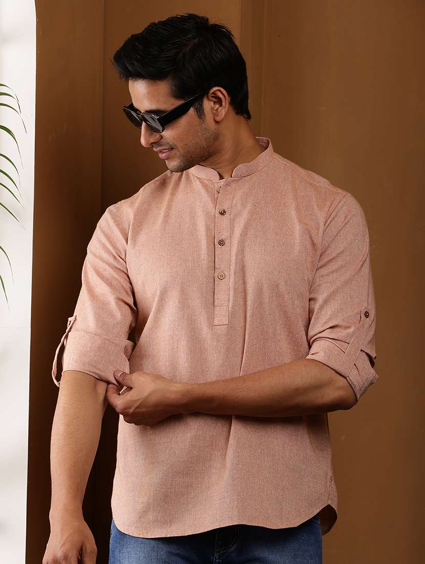 men solid mandarin neck short kurta