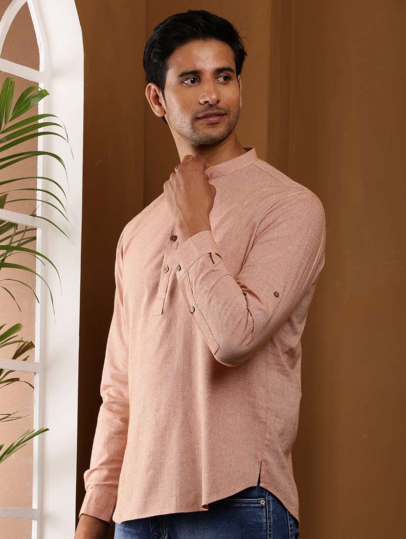 men solid mandarin neck short kurta - 22615955 -  Standard Image - 3