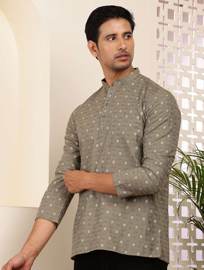 men self design mandarin neck short kurta - 22615956 -  Standard Image - 3