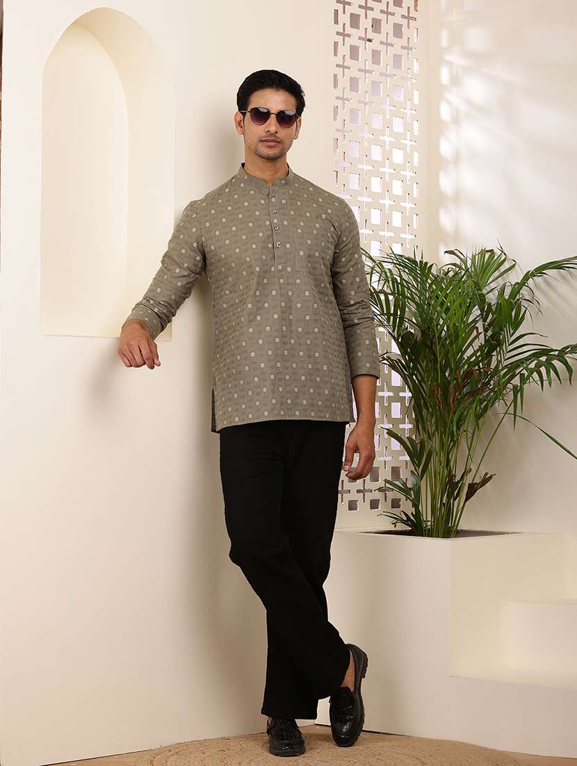 men self design mandarin neck short kurta - 22615956 -  Standard Image - 5