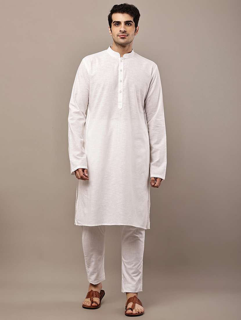 men solid mandarin neck long kurta
