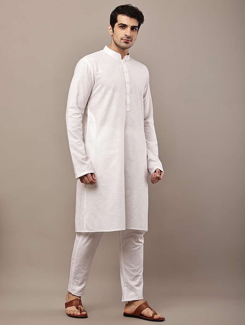 men solid mandarin neck long kurta - 22615963 -  Standard Image - 3