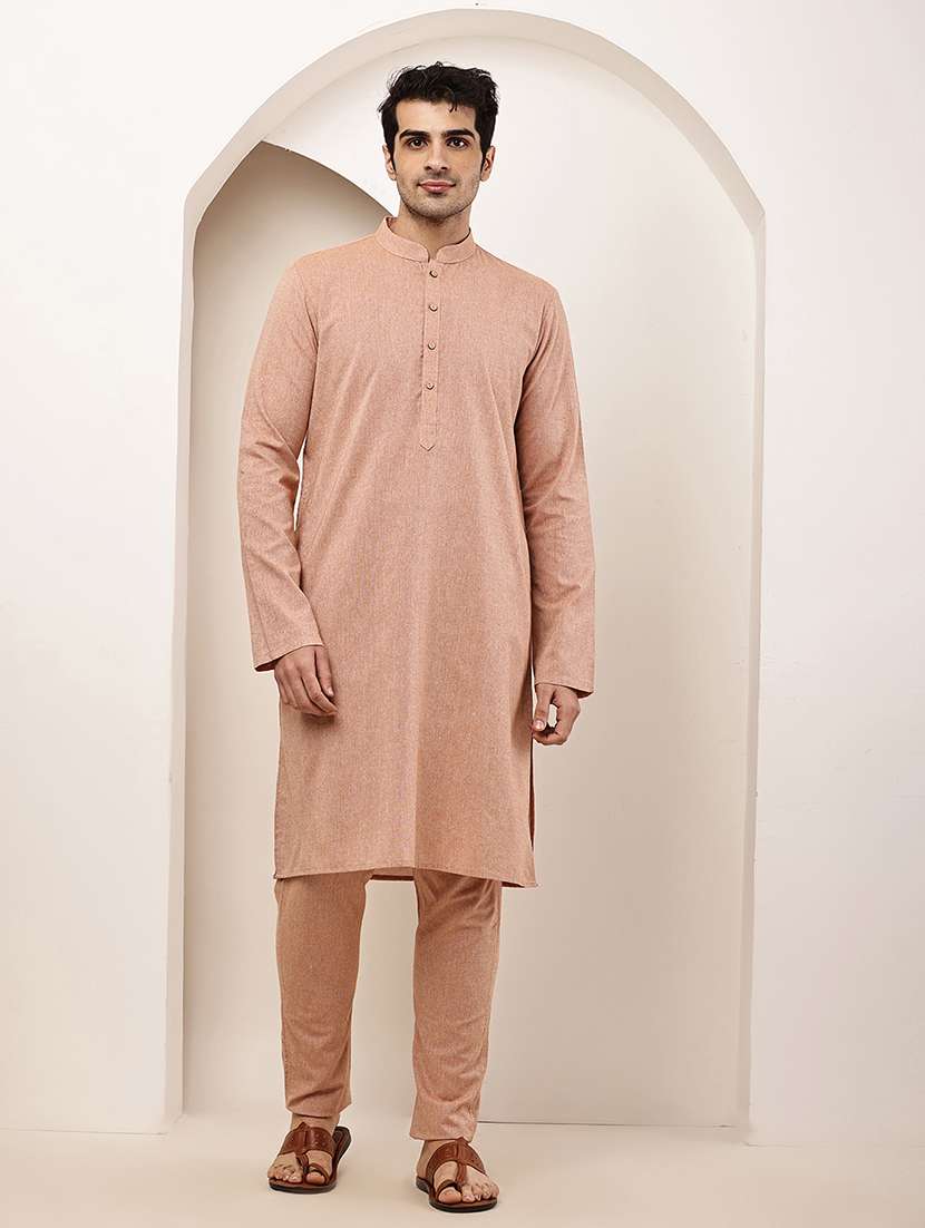 men solid mandarin neck long kurta