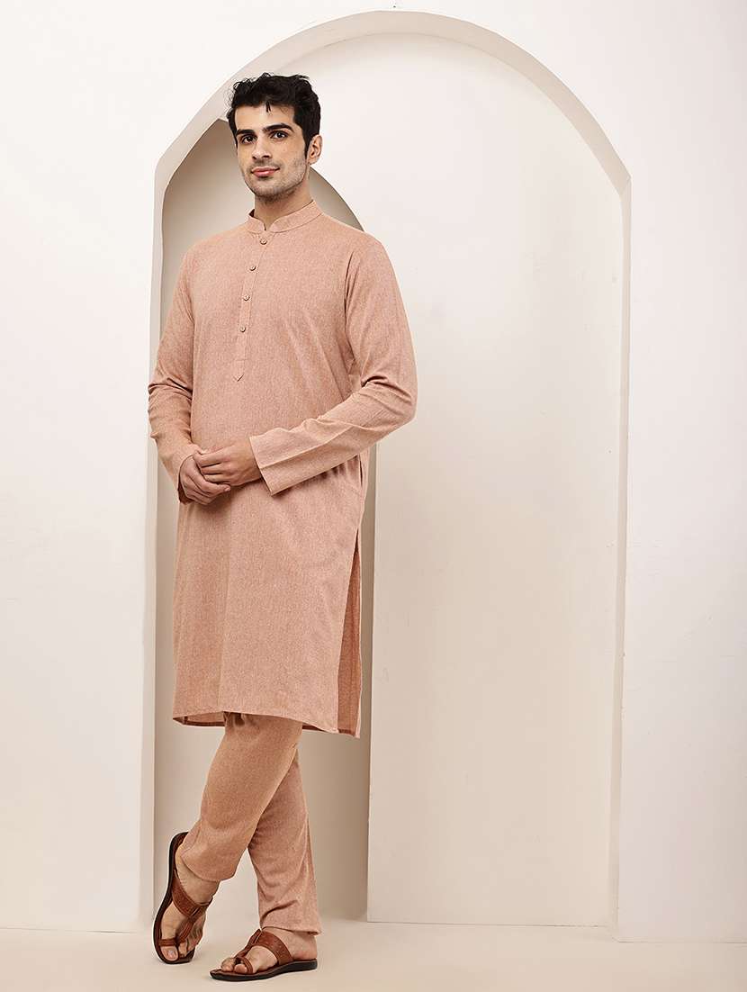 Men Solid Mandarin Neck Long Kurta - 22615968 -  Standard Image - 3