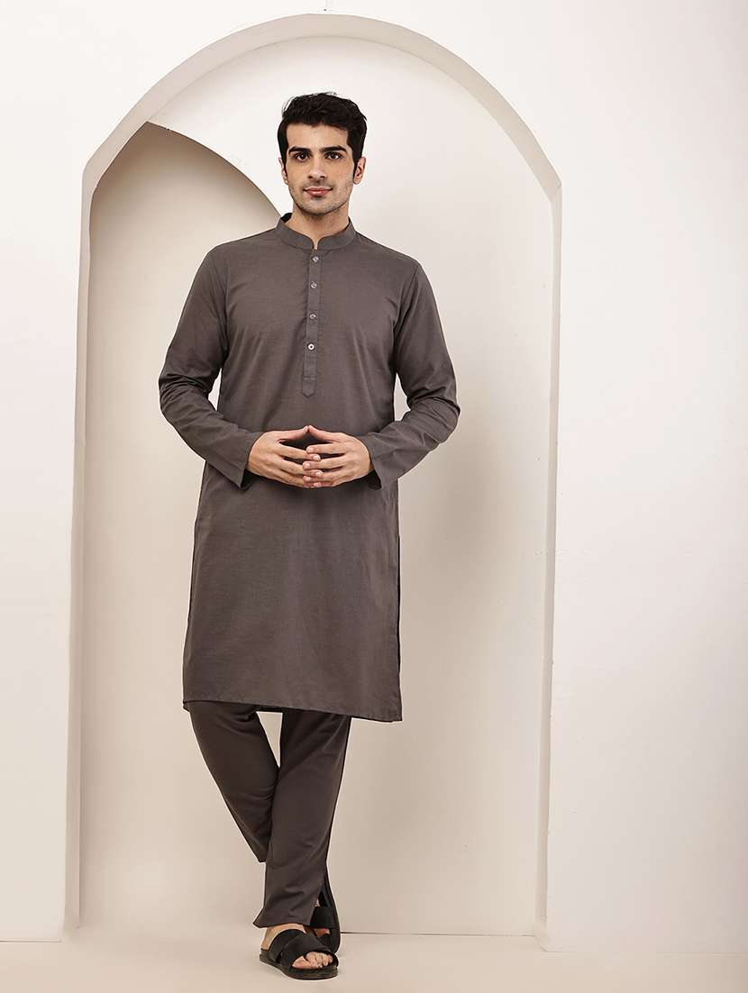 men solid mandarin neck long kurta