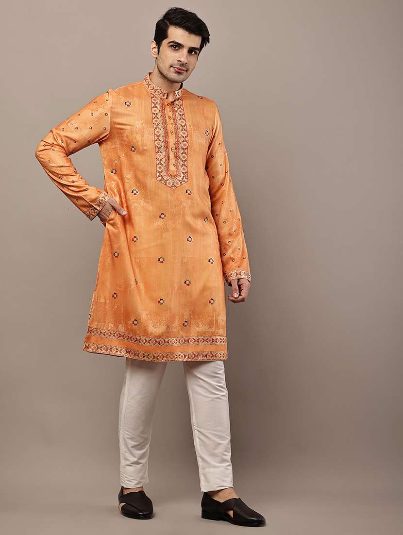 men printed mandarin neck long kurta - 22615975 -  Standard Image - 3