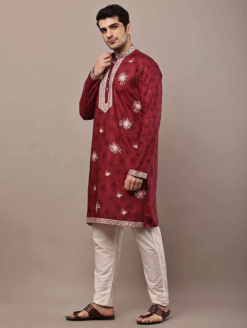 men printed mandarin neck long kurta - 22615980 -  Standard Image - 3