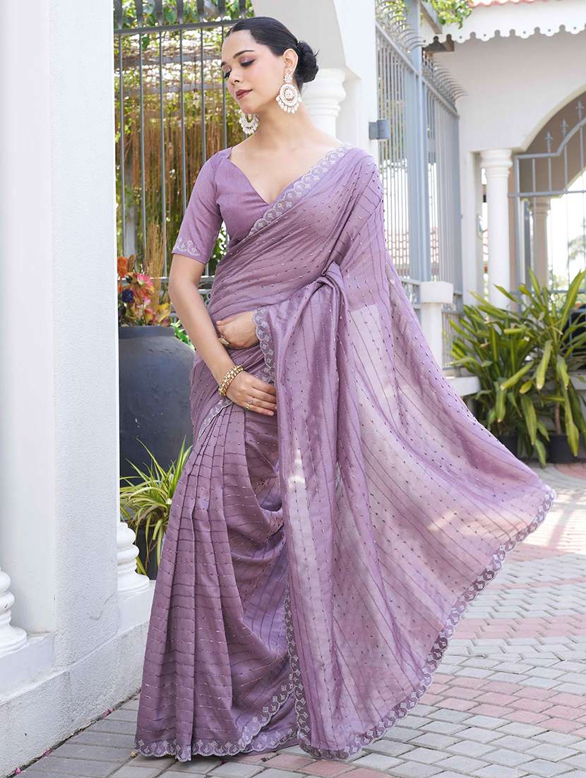 women solid with work embellished saree with blouse - 22616043 -  Standard Image - 3