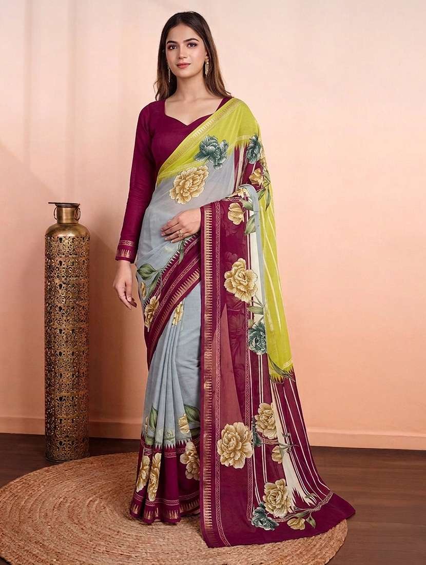 women printed casual wear saree with blouse
