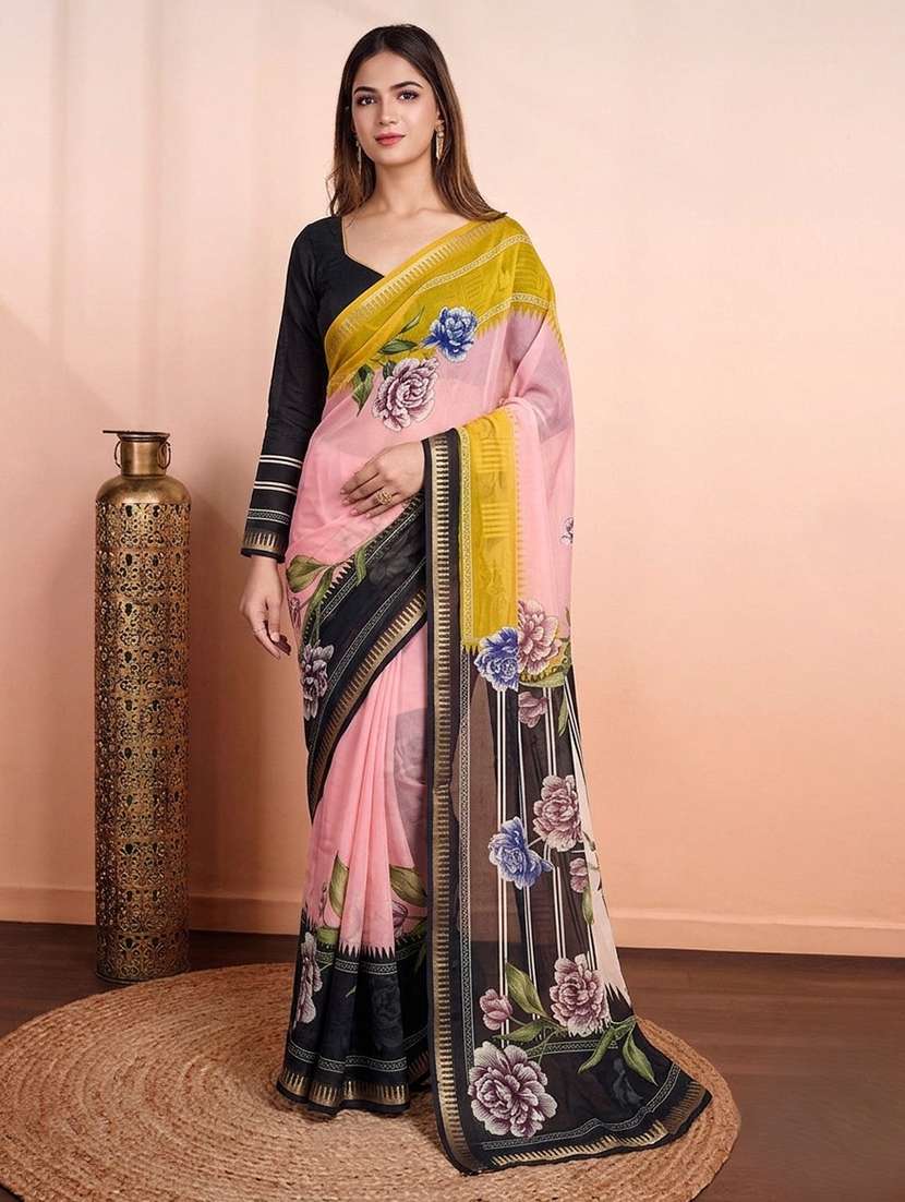 women printed casual wear saree with blouse