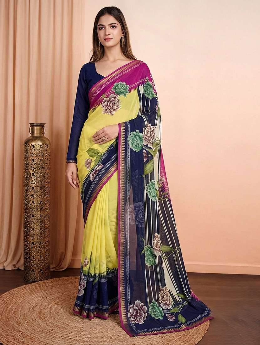 women printed casual wear saree with blouse