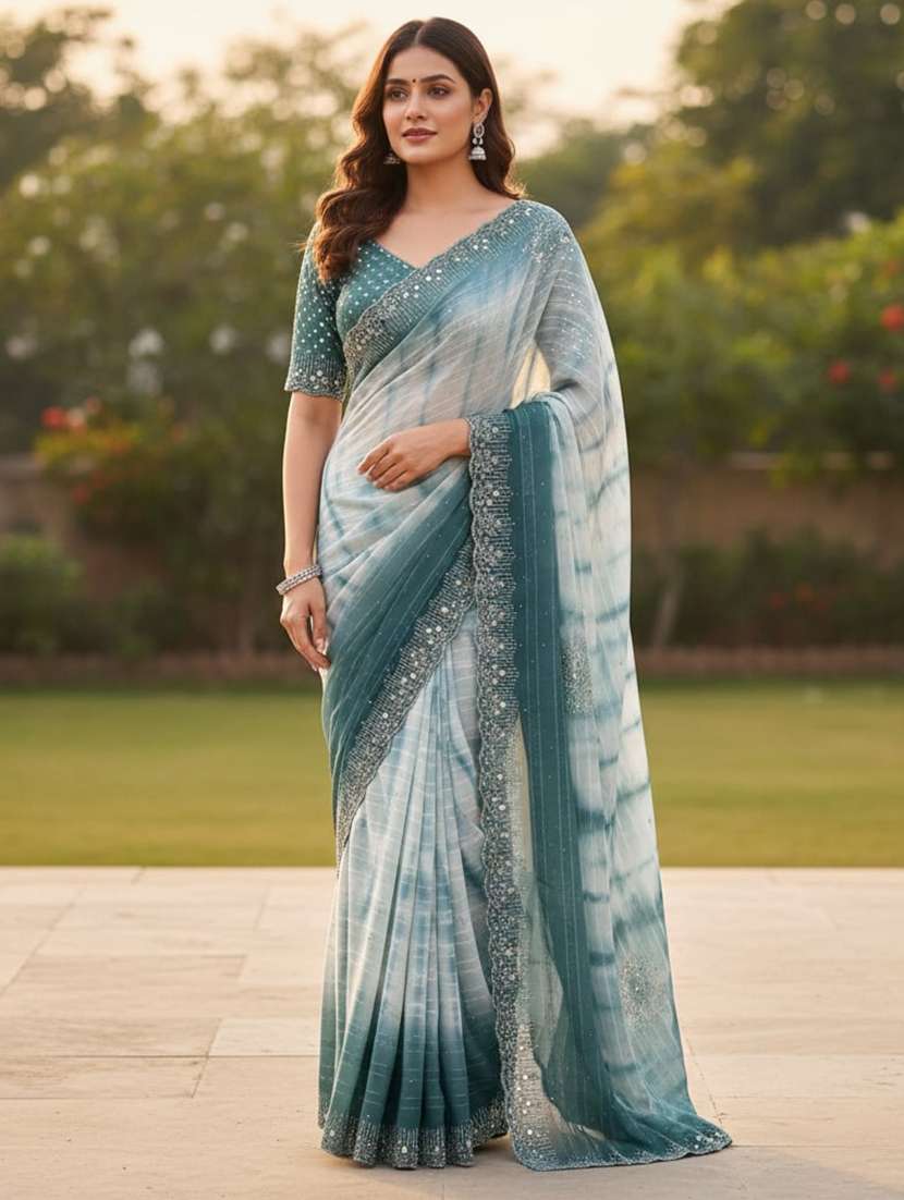 women tie & dye printed saree with blouse