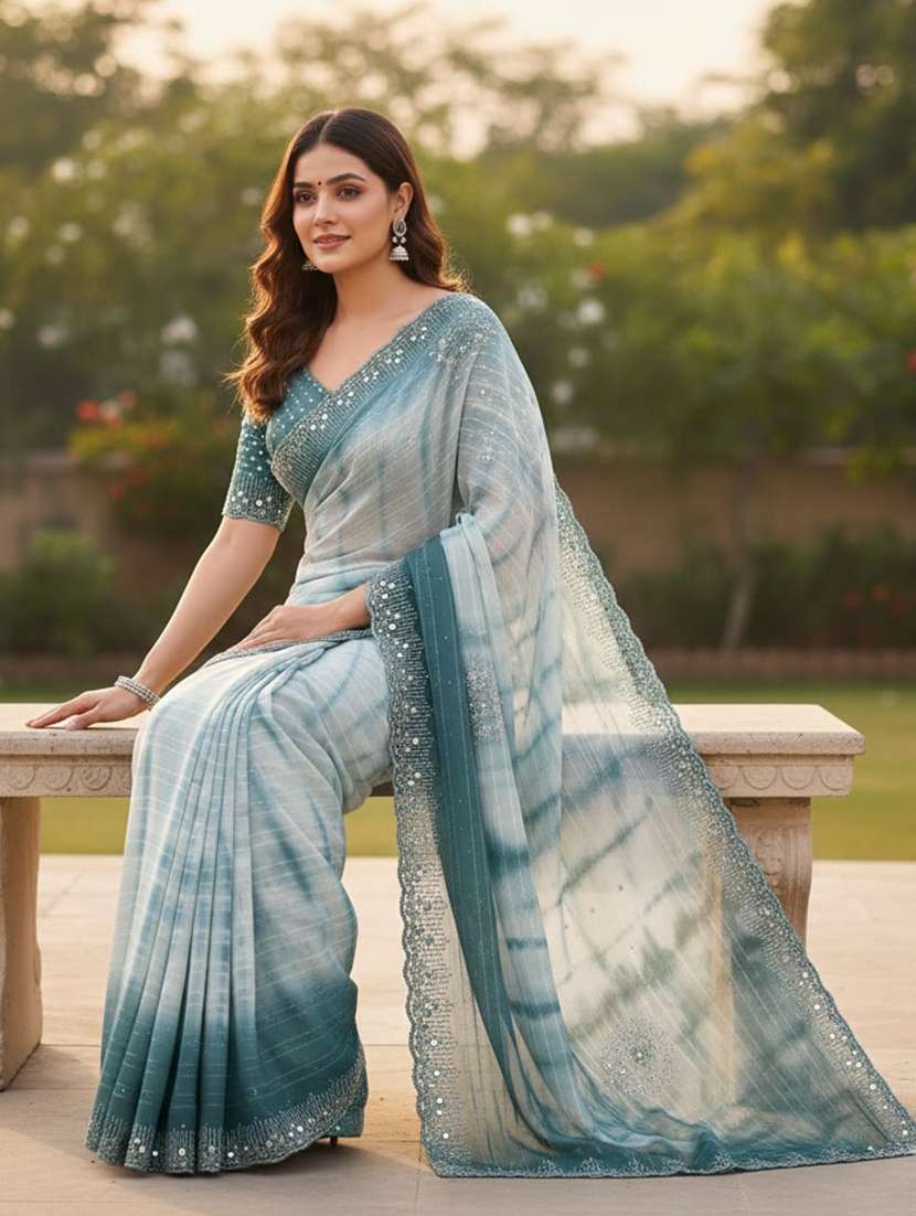women tie & dye printed saree with blouse - 22616088 -  Standard Image - 3