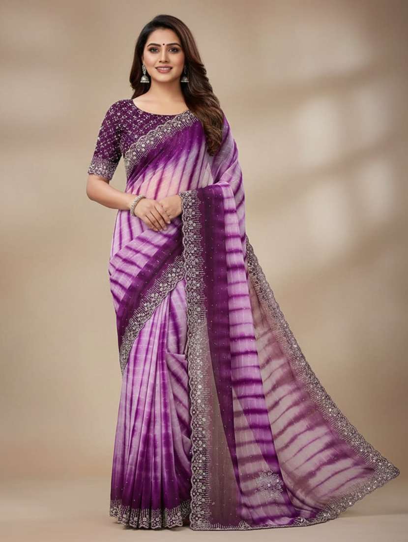 women tie & dye printed saree with blouse