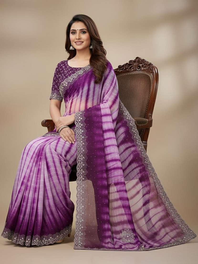 women tie & dye printed saree with blouse - 22616090 -  Standard Image - 3