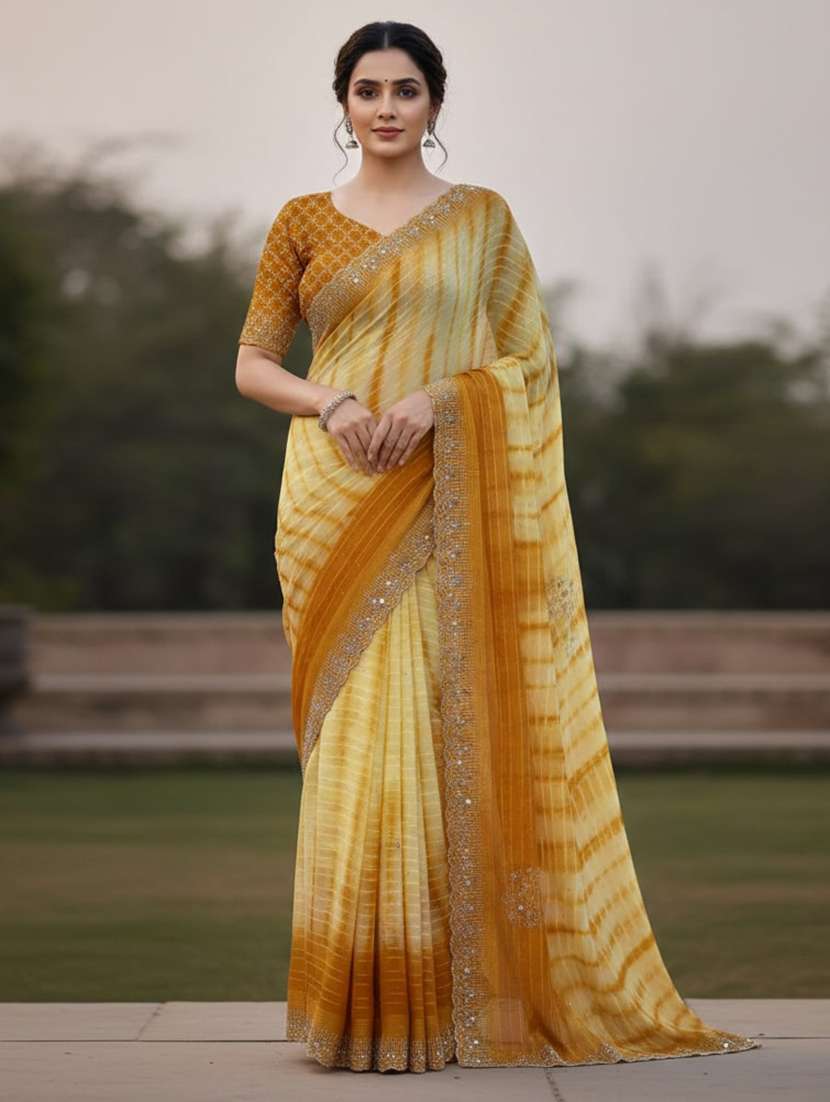 women tie & dye printed saree with blouse