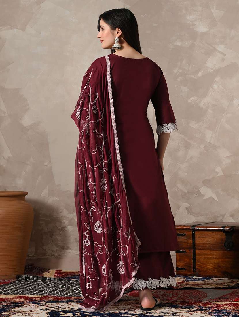 Women Embroidered Three Quarter Sleeves Kurta Palazzo Set With Dupatta - 22616100 -  Standard Image - 3
