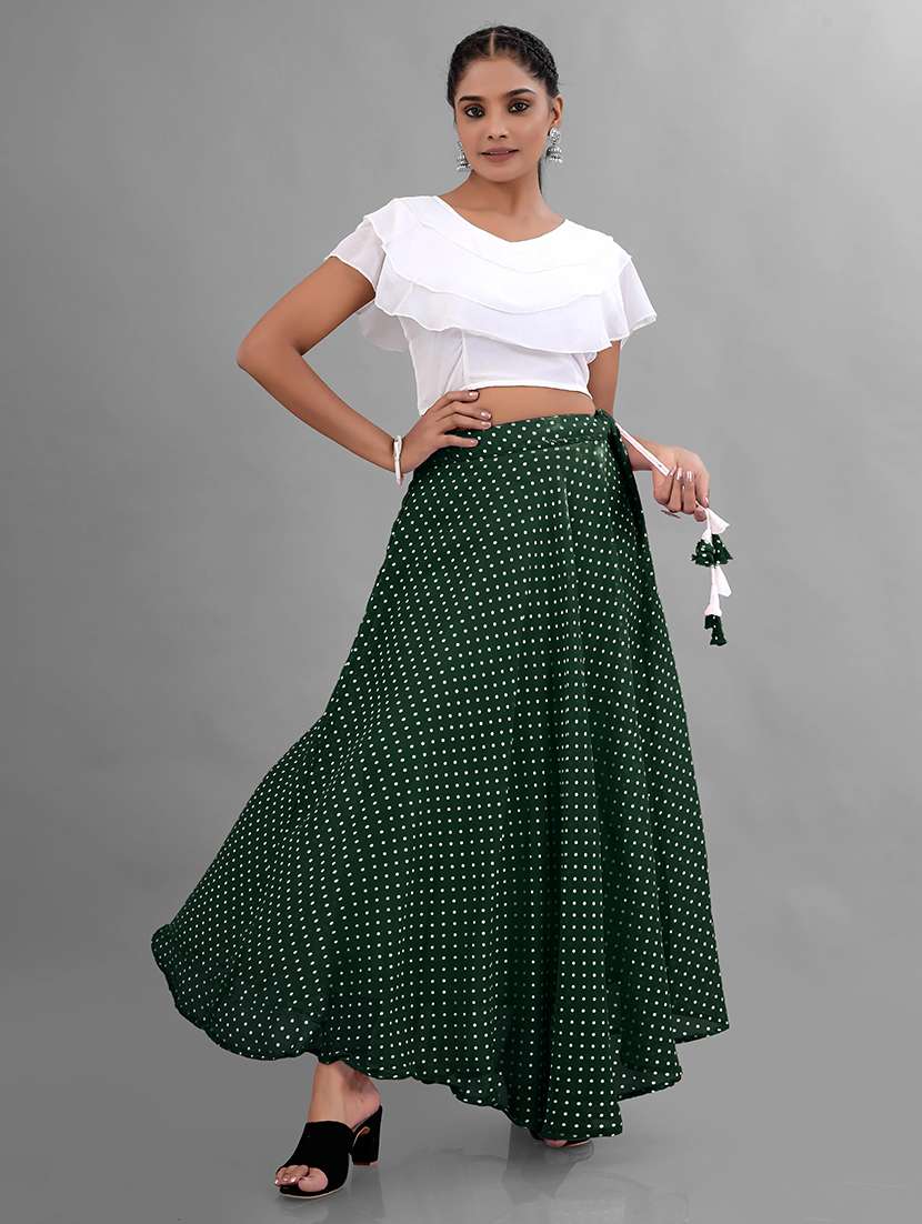 women printed flared sleeves top and skirt set