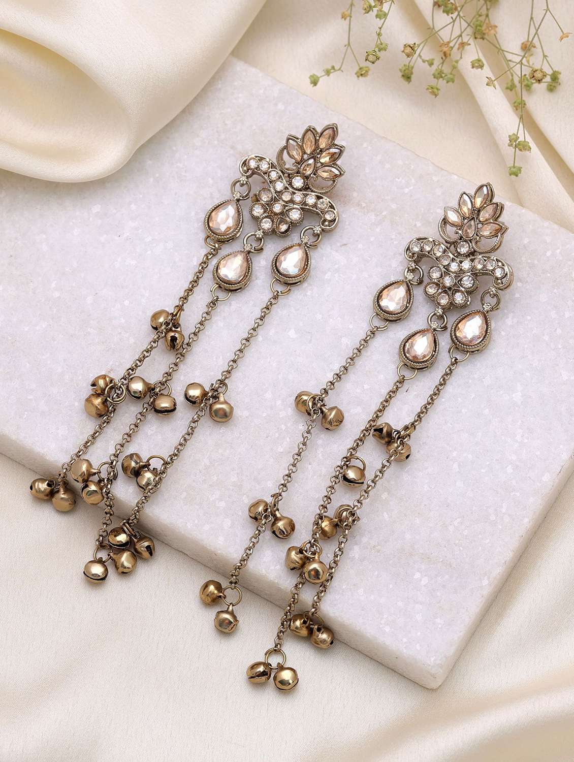 gold color long kashmiri earrings royal ethnic style