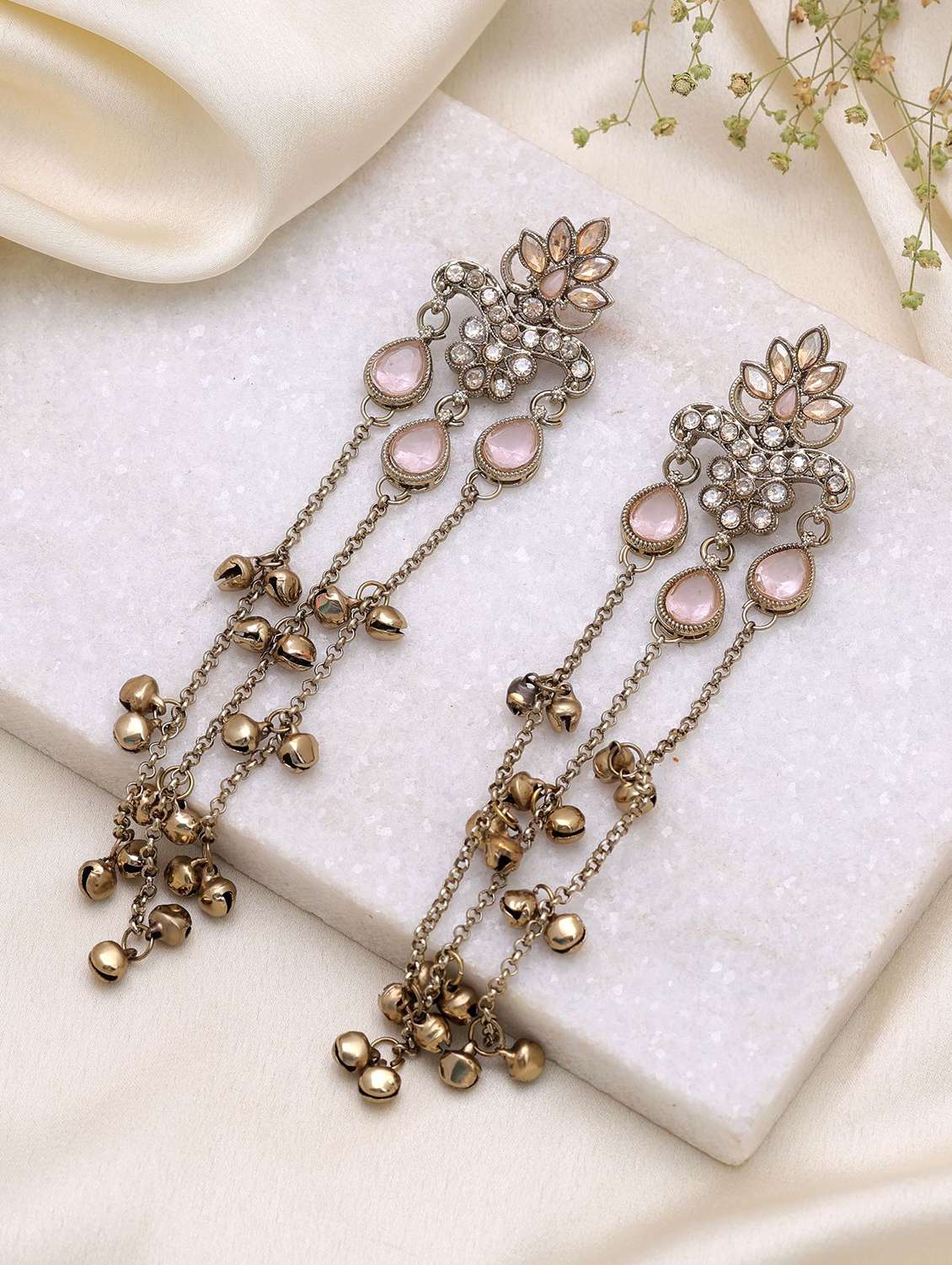 light pink color long kashmiri earrings handmade traditional design