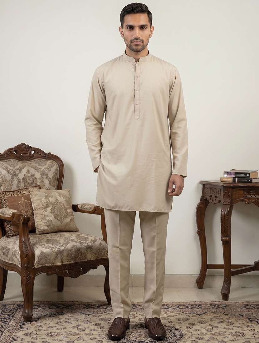 men solid mandarin neck kurta pyjama set