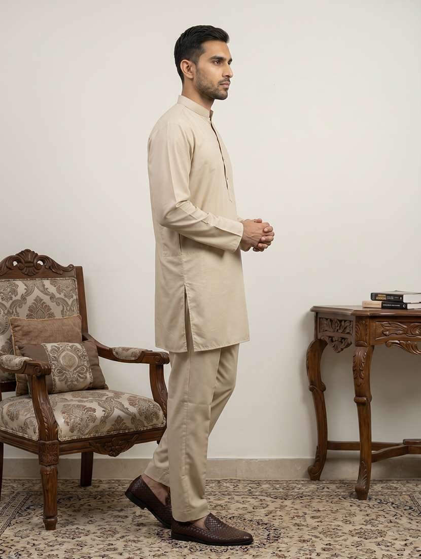 Men Solid Mandarin Neck Kurta Pyjama Set - 22616127 -  Standard Image - 3