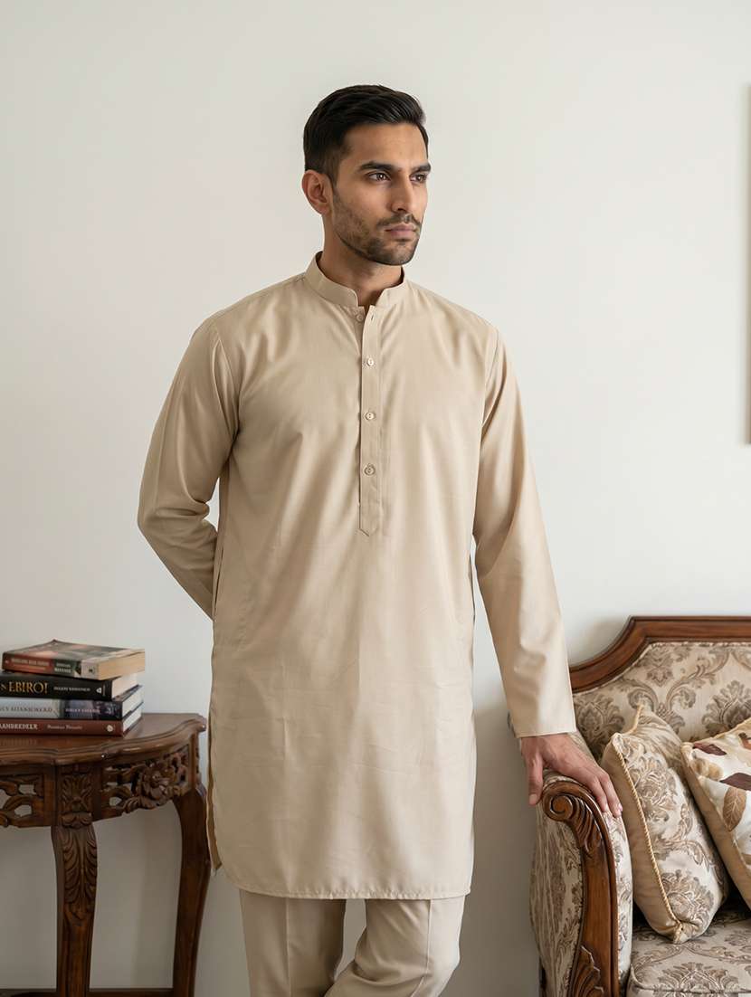 Men Solid Mandarin Neck Kurta Pyjama Set - 22616127 -  Standard Image - 5