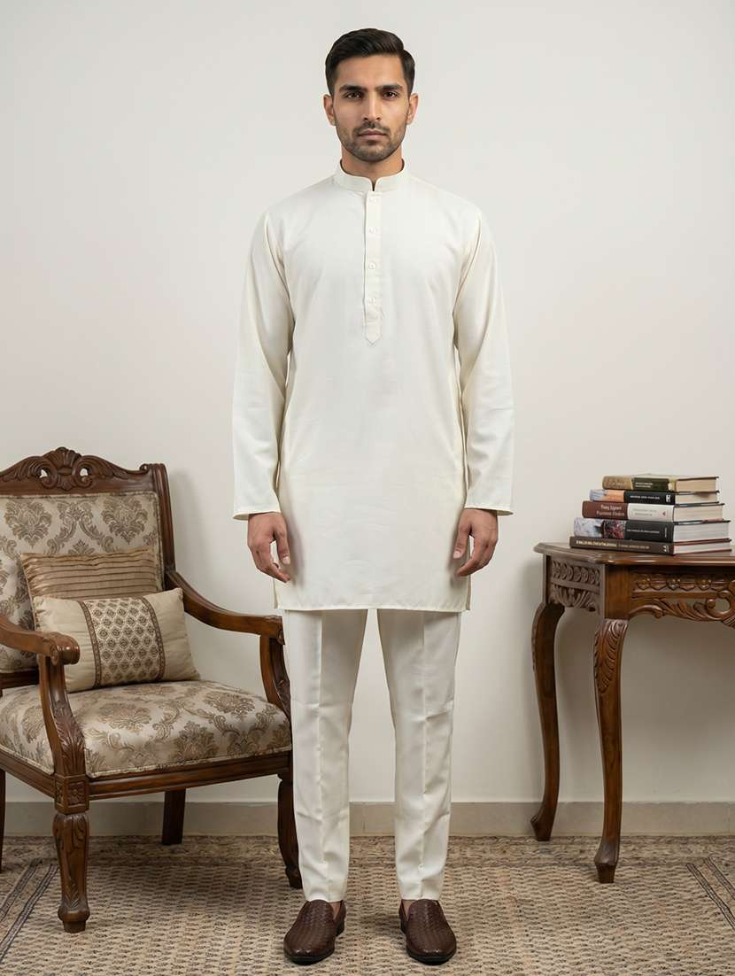 men solid mandarin neck kurta pyjama set
