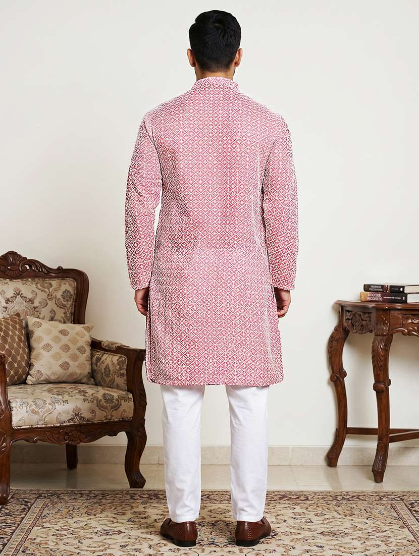 men solid with work mandarin neck kurta pyjama set - 22616133 -  Standard Image - 3
