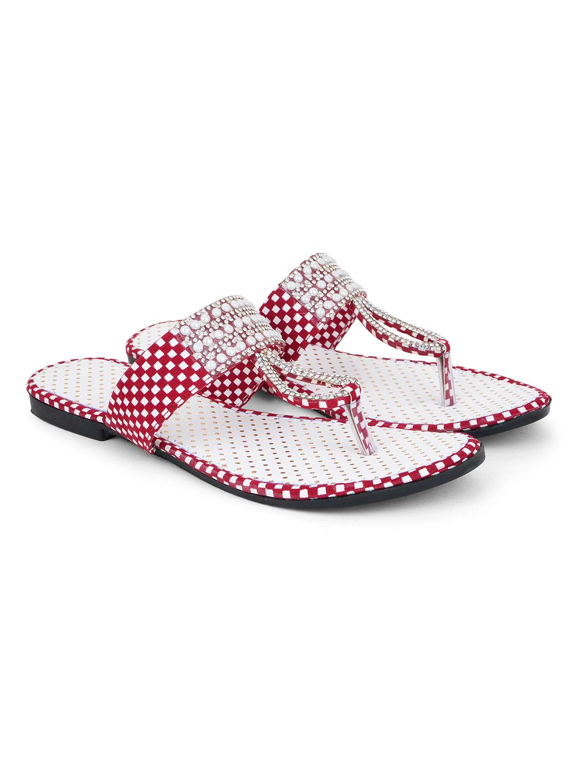 women checkered toe separator flats