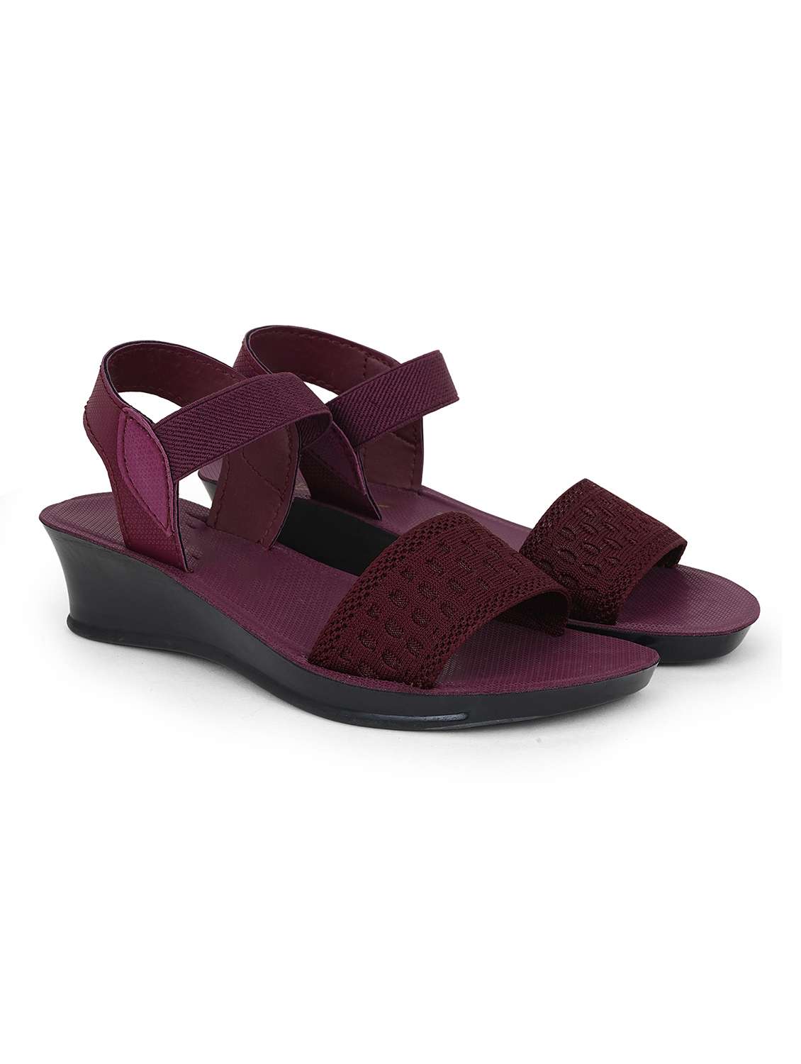 women textured ankle strap wedges
