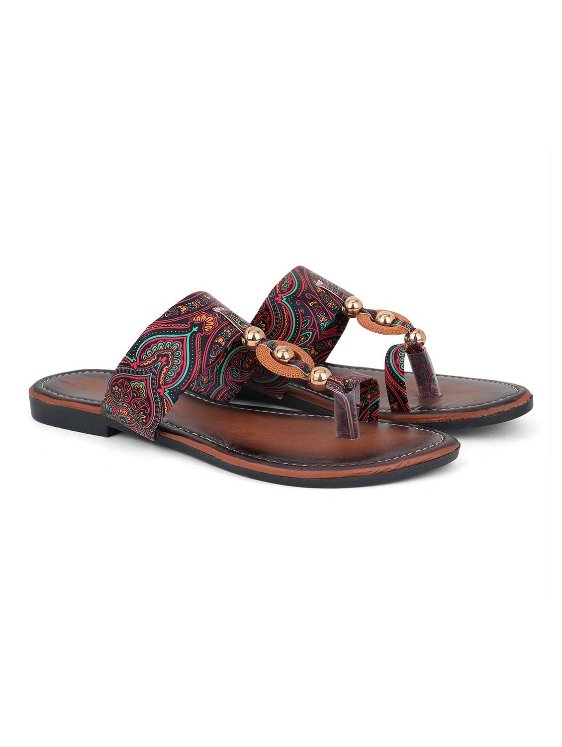 women printed one toe flats