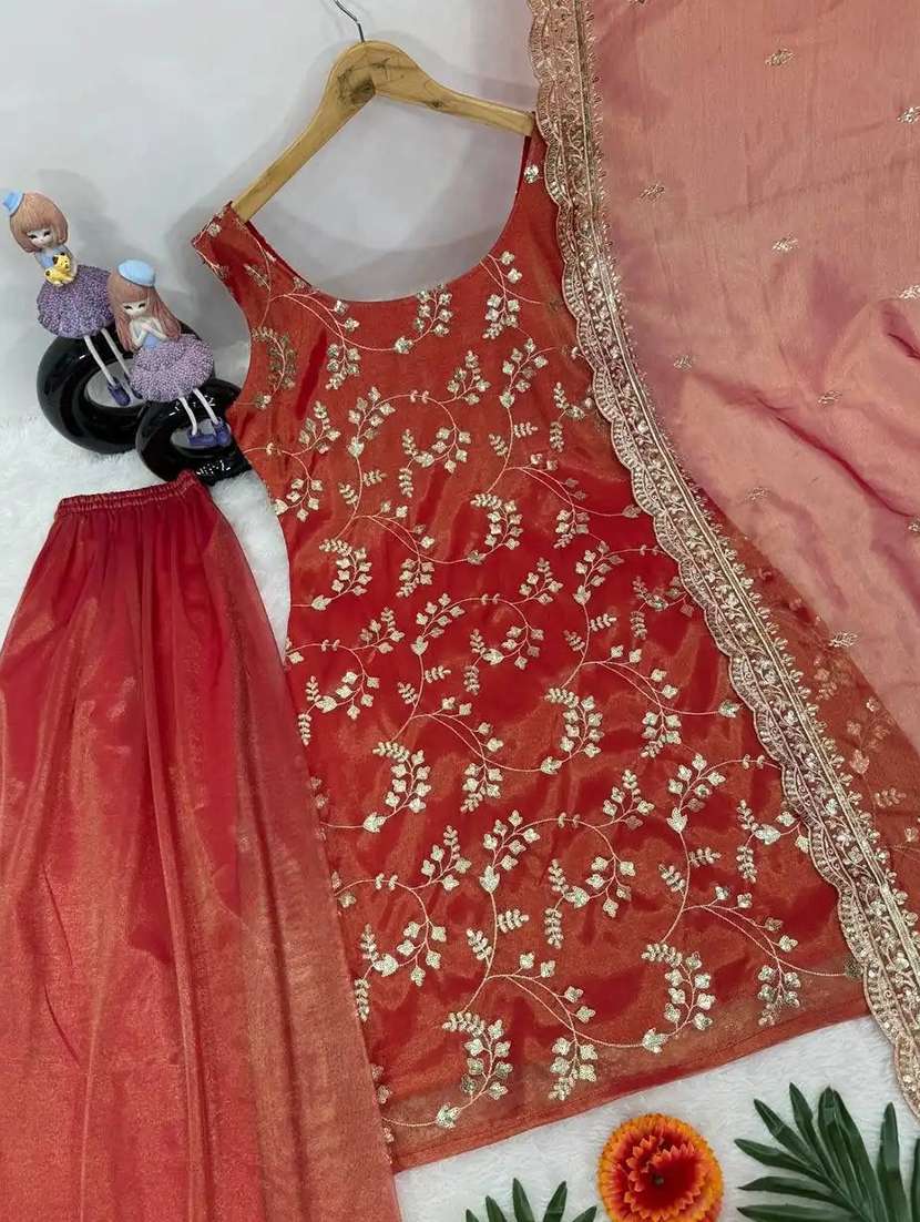 women embroidered sleeveless kurta palazzo set with dupatta - 22616287 -  Standard Image - 3