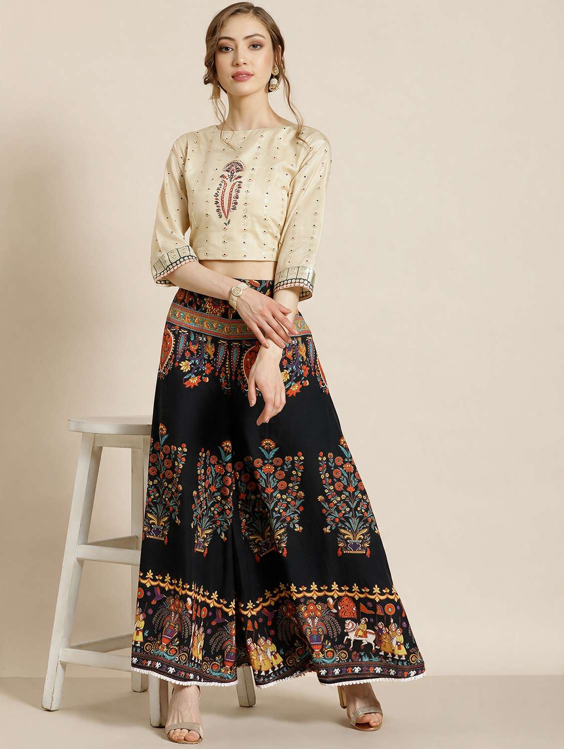 Women Printed Mid Rise Flared Palazzo - 22616302 -  Standard Image - 3