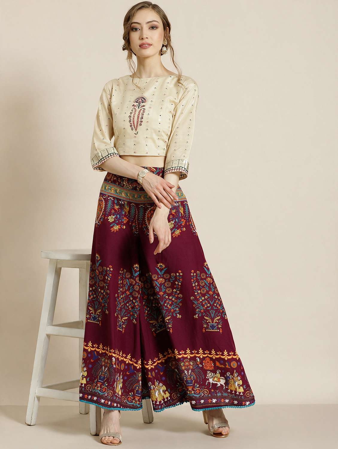 Women Printed Mid Rise Flared Palazzo - 22616304 -  Standard Image - 3