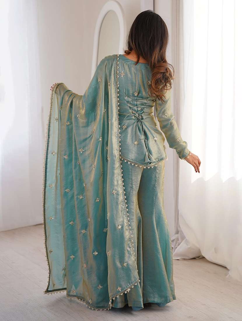 women embroidered long sleeves kurta sharara set with dupatta - 22616328 -  Standard Image - 3