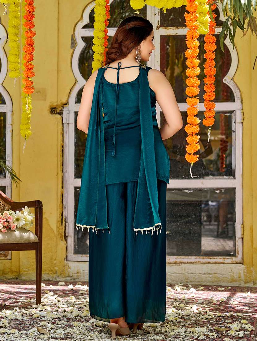 Women Embroidered Sleeveless Kurta Palazzo Set With Dupatta - 22616341 -  Standard Image - 3