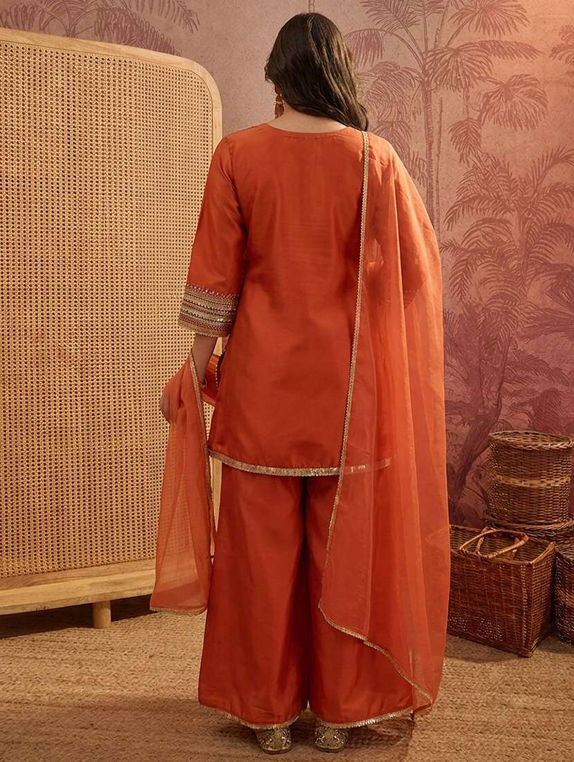 women embroidered three quarter sleeves kurta palazzo set with dupatta - 22616364 -  Standard Image - 3