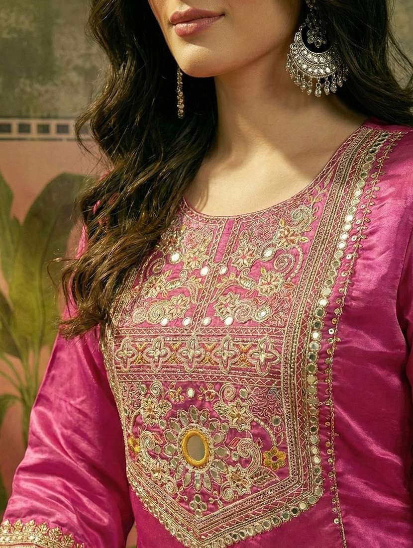 women embroidered three quarter sleeves kurta sharara set with dupatta - 22616367 -  Standard Image - 5