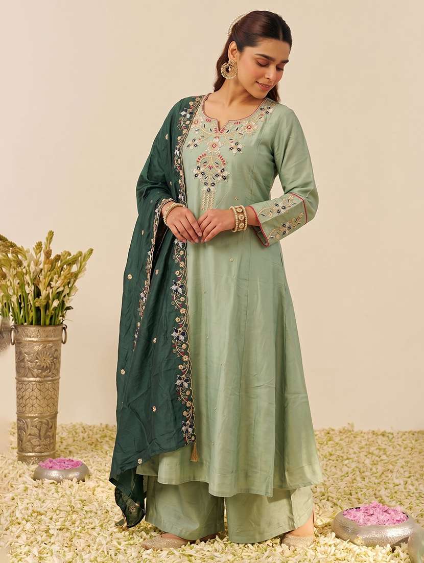 Women Embroidered Three Quarter Sleeves Kurta Palazzo Set With Dupatta - 22616373 -  Standard Image - 5
