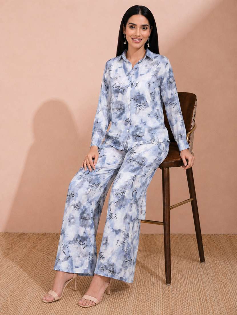 women printed long sleeves shirt and trouser co-ord set
