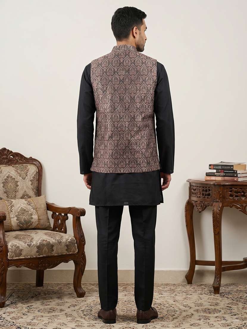 Men Printed Mandarin Neck Kurta Pyjama With Jacket Set - 22616430 -  Standard Image - 5