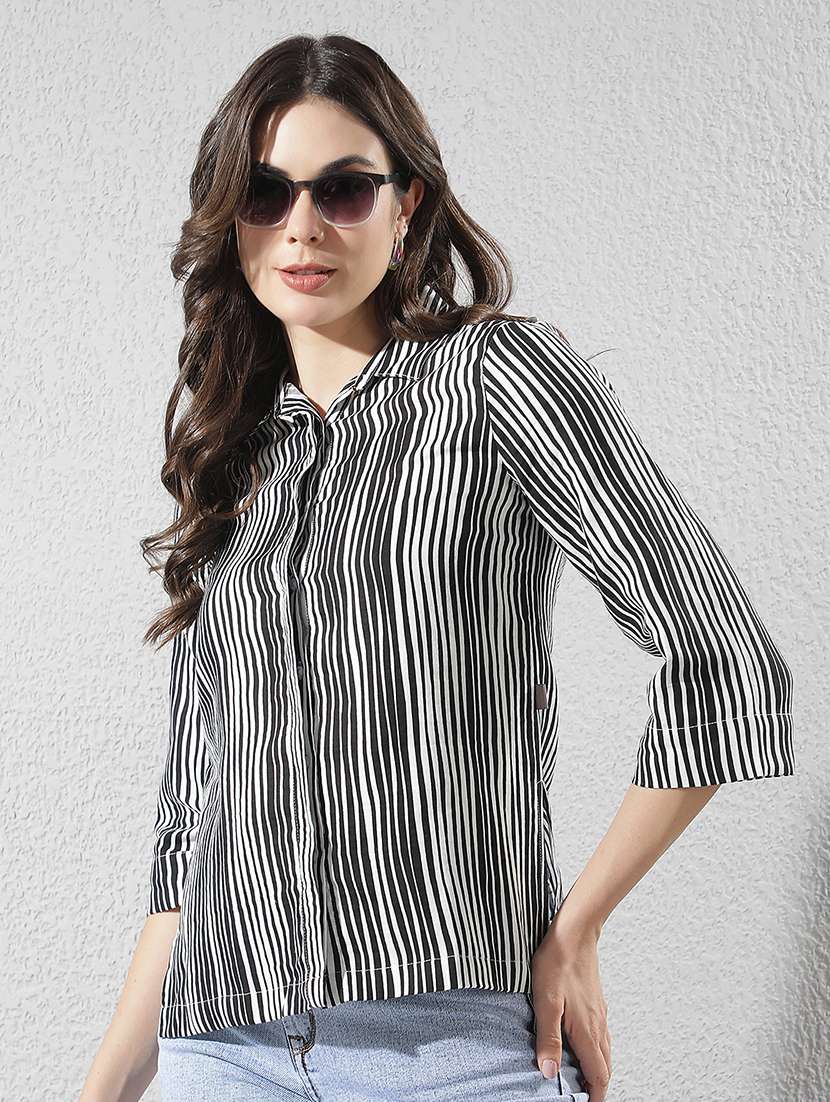 women striped three quarter sleeves regular shirt