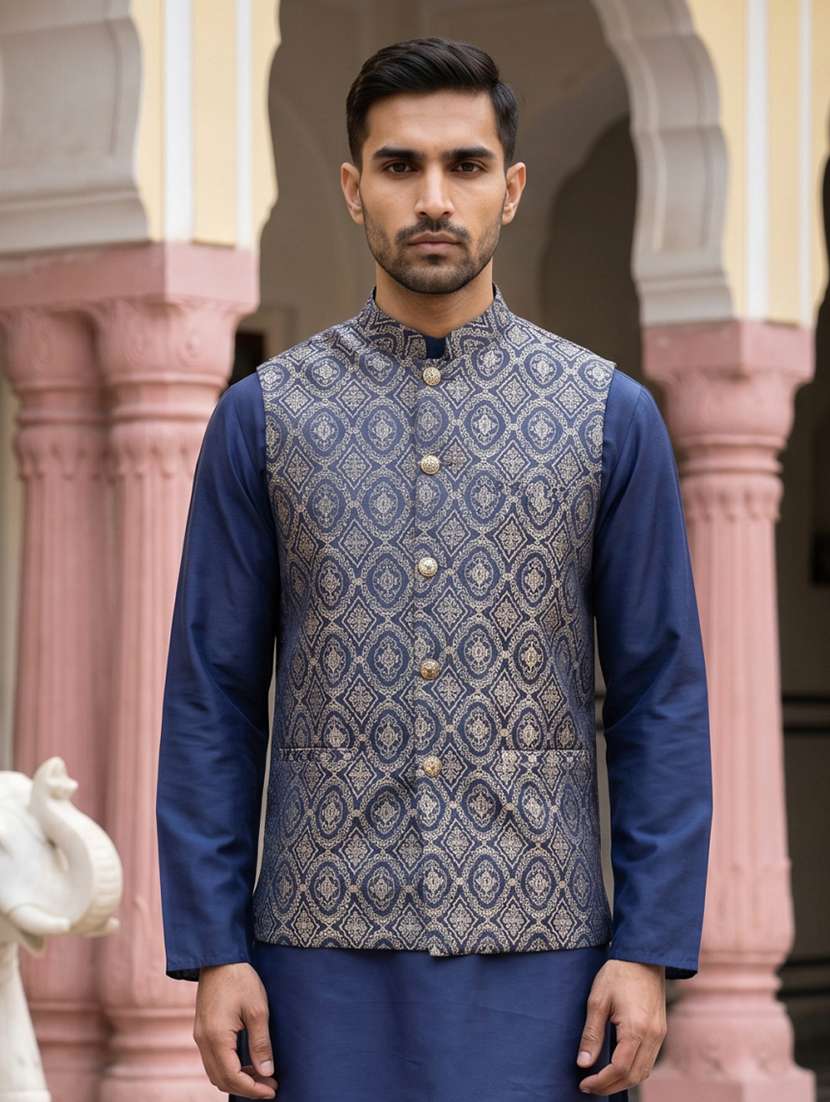 men self design mandarin neck nehru jacket