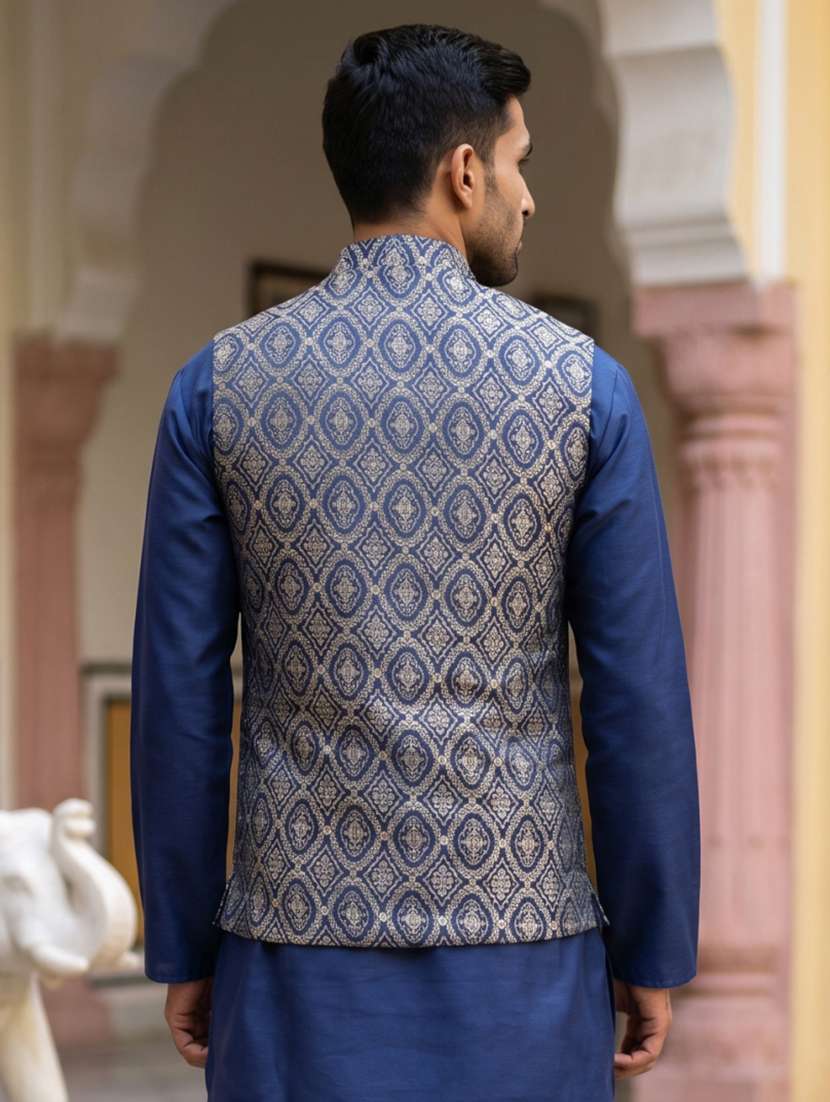 men self design mandarin neck nehru jacket - 22616552 -  Standard Image - 5