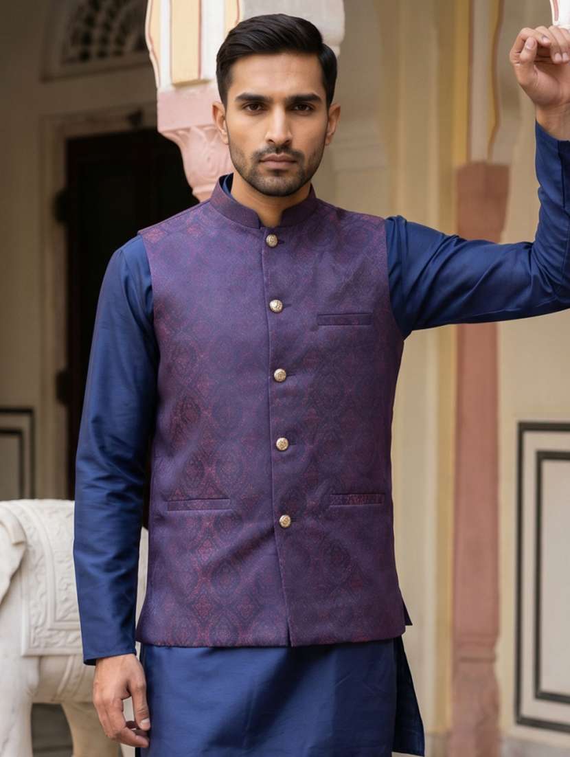 men self design mandarin neck nehru jacket