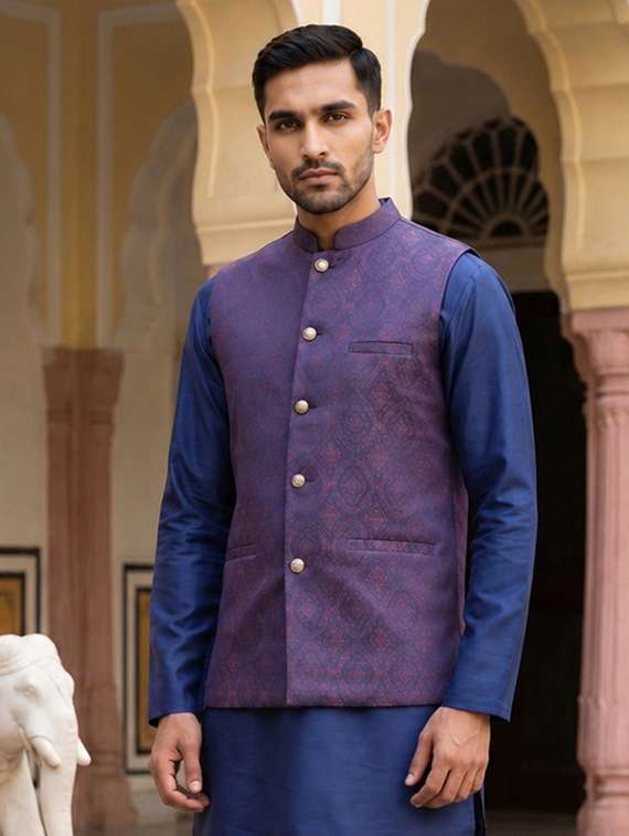 Men Self Design Mandarin Neck Nehru Jacket - 22616553 -  Standard Image - 3