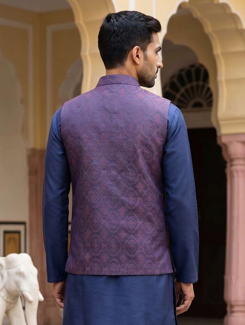 Men Self Design Mandarin Neck Nehru Jacket - 22616553 -  Standard Image - 5