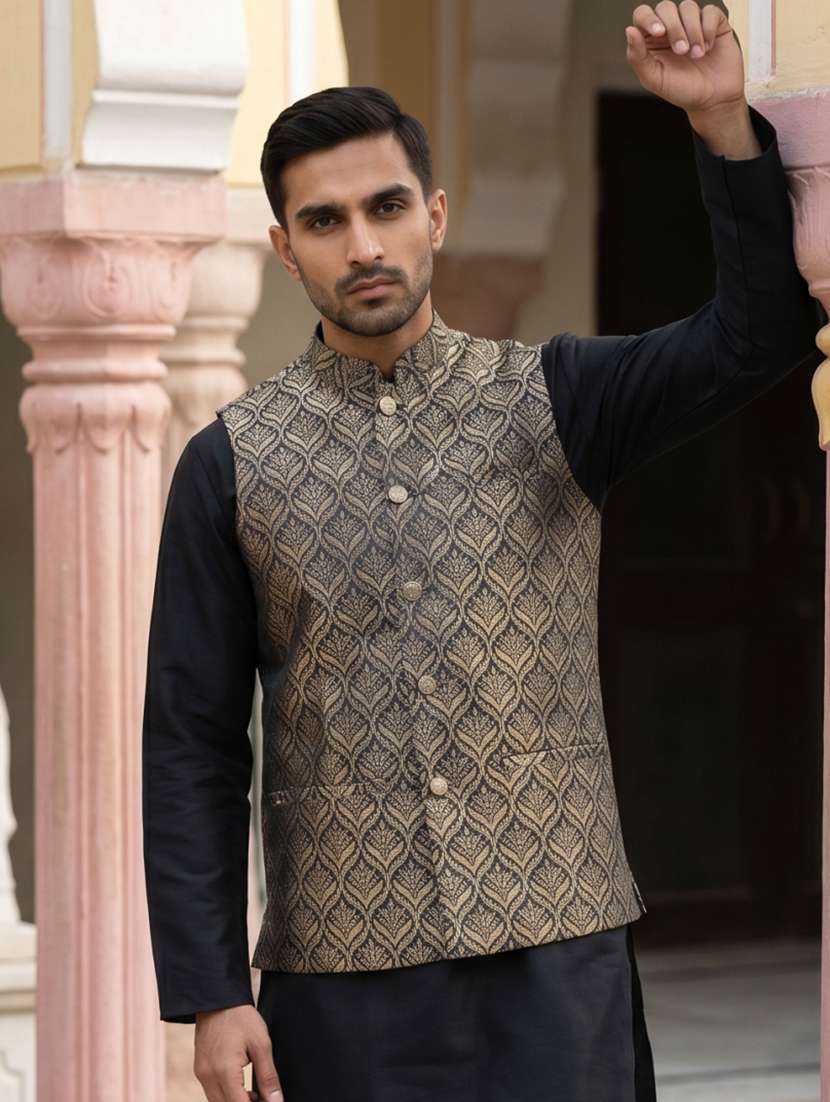 Men Self Design Mandarin Neck Nehru Jacket - 22616554 -  Standard Image - 3